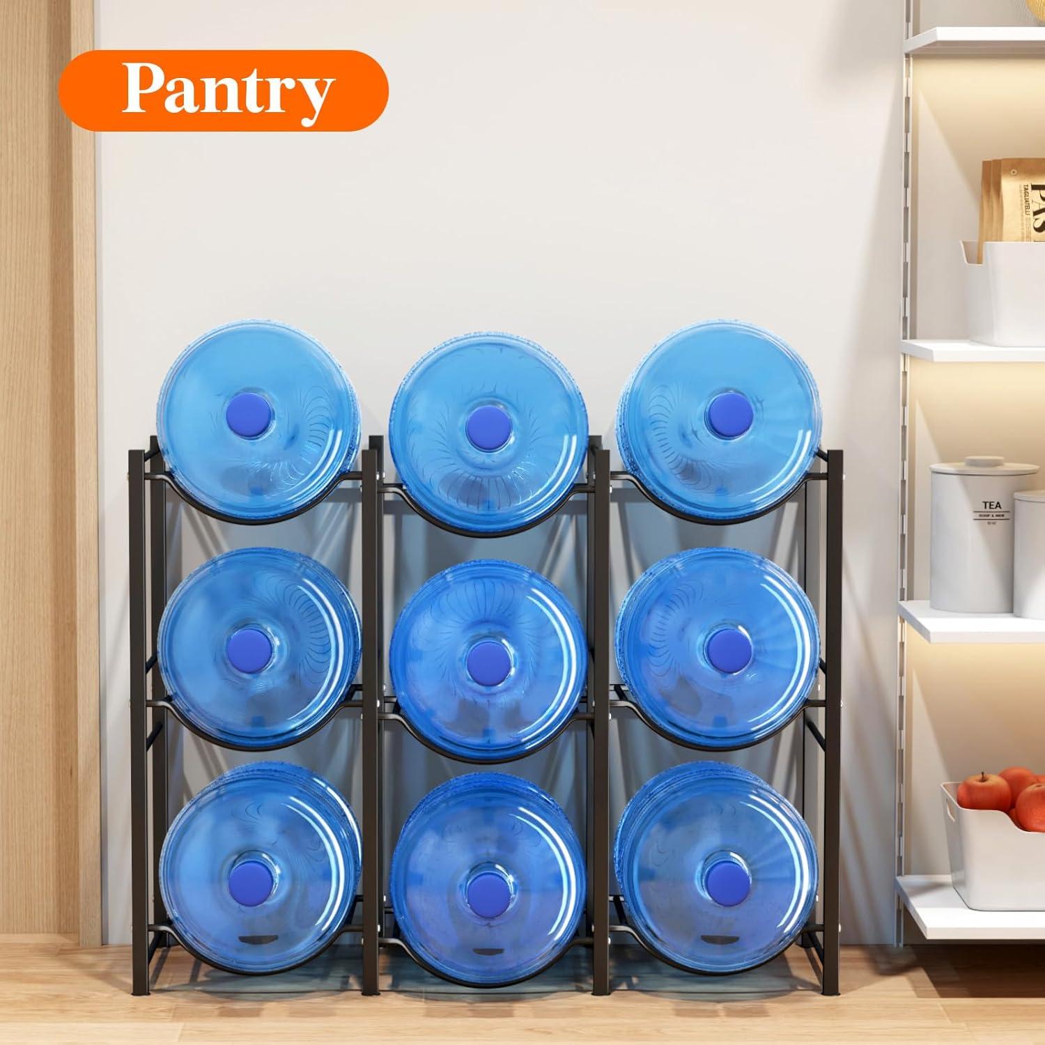 imageLifewit 5 Gallon Water Jug Holder 3 Tier Water Bottle Stand Heavy Duty Water Dispenser Rack with 3 Slots for Gallon Jugs Detachable Water Storage Shelf Organizer for Home Living Room Office Black9slot