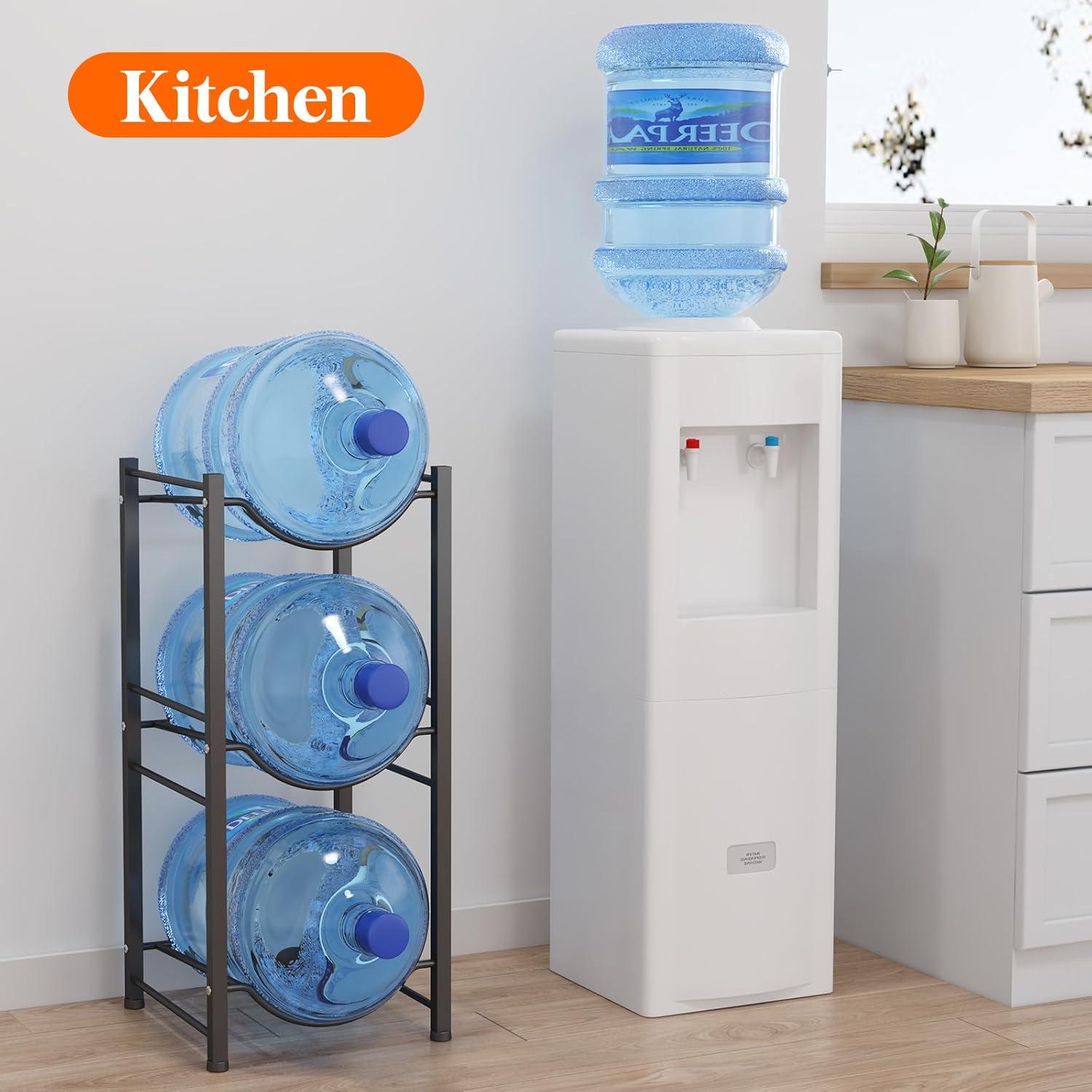 imageLifewit 5 Gallon Water Jug Holder 3 Tier Water Bottle Stand Heavy Duty Water Dispenser Rack with 3 Slots for Gallon Jugs Detachable Water Storage Shelf Organizer for Home Living Room Office Black3slot