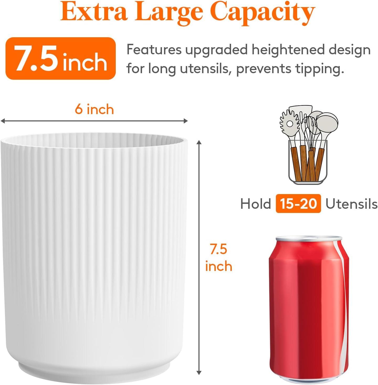 imageLifewit 75quot Plastic Utensil Holder for Kitchen Counter Cooking Silverware Caddy with NonSlip Rotating Base 3 Compartment Spoon Spatula Cutlery Flatware Organizer with Dry Draining White 1 PackWhite