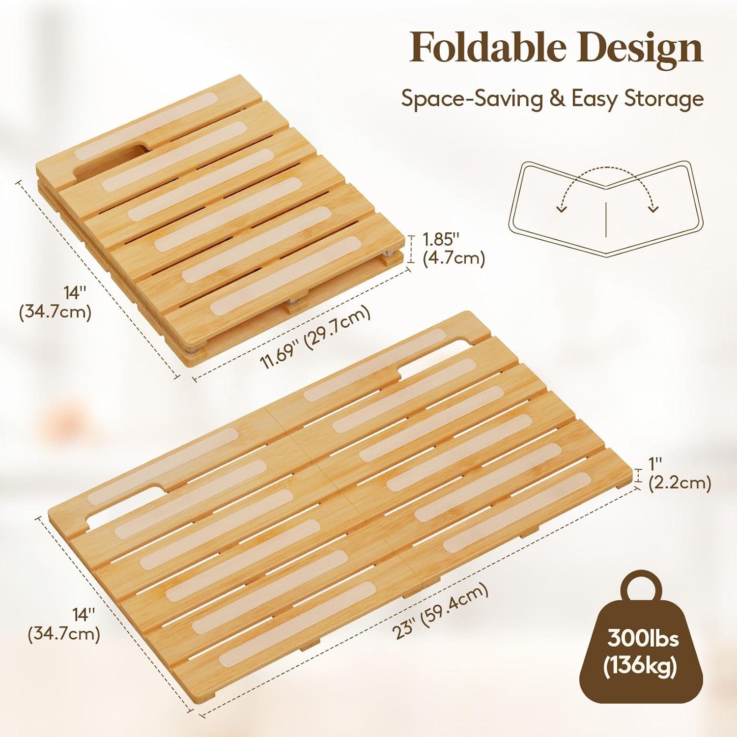 imageLifewit Bamboo Bath Mat for Non Slip 1 Pcs 21x142 inches Foldable Wooden Shower Mat Waterproof Bamboo Floor Mat for Bathroom Sauna Spa Pool Indoor Outdoor Use WoodWood