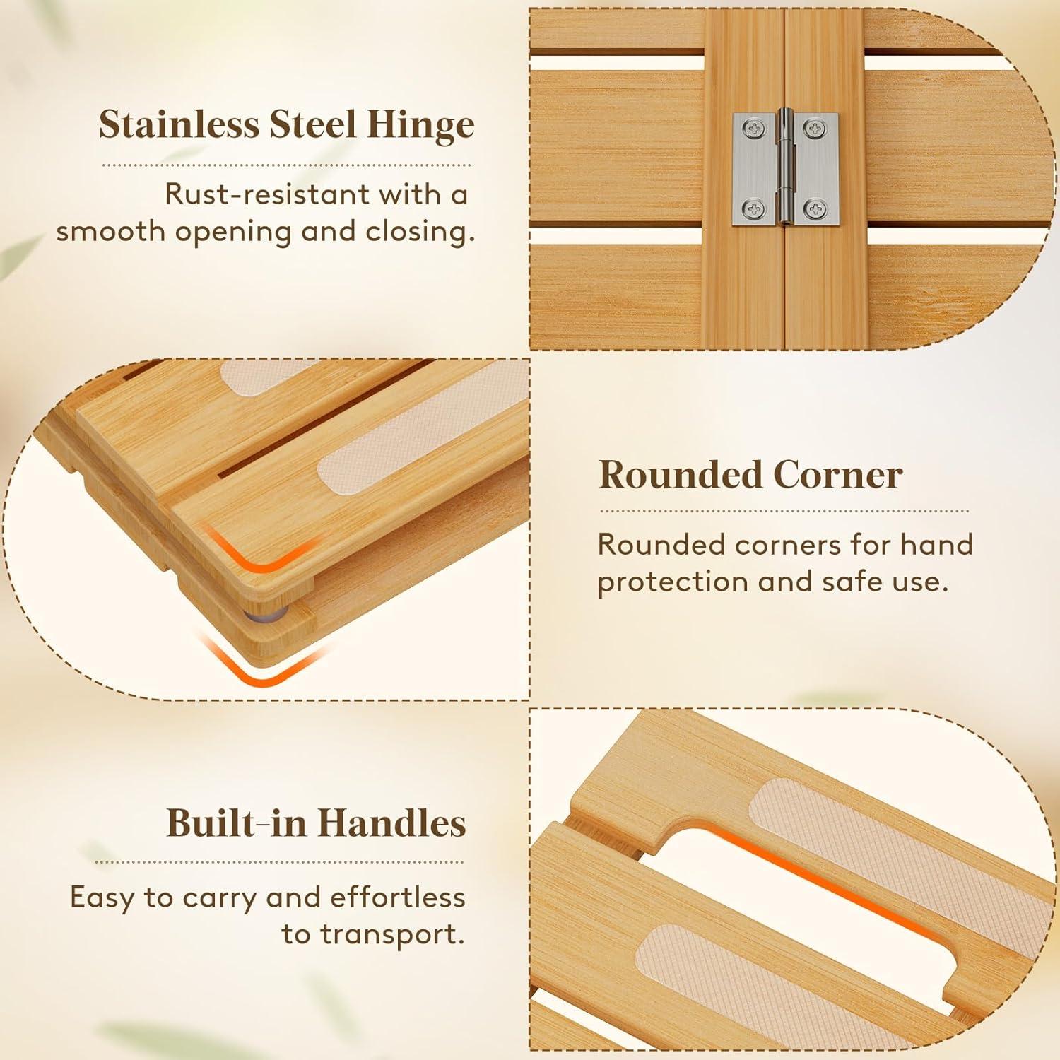 imageLifewit Bamboo Bath Mat for Non Slip 1 Pcs 21x142 inches Foldable Wooden Shower Mat Waterproof Bamboo Floor Mat for Bathroom Sauna Spa Pool Indoor Outdoor Use WoodWood