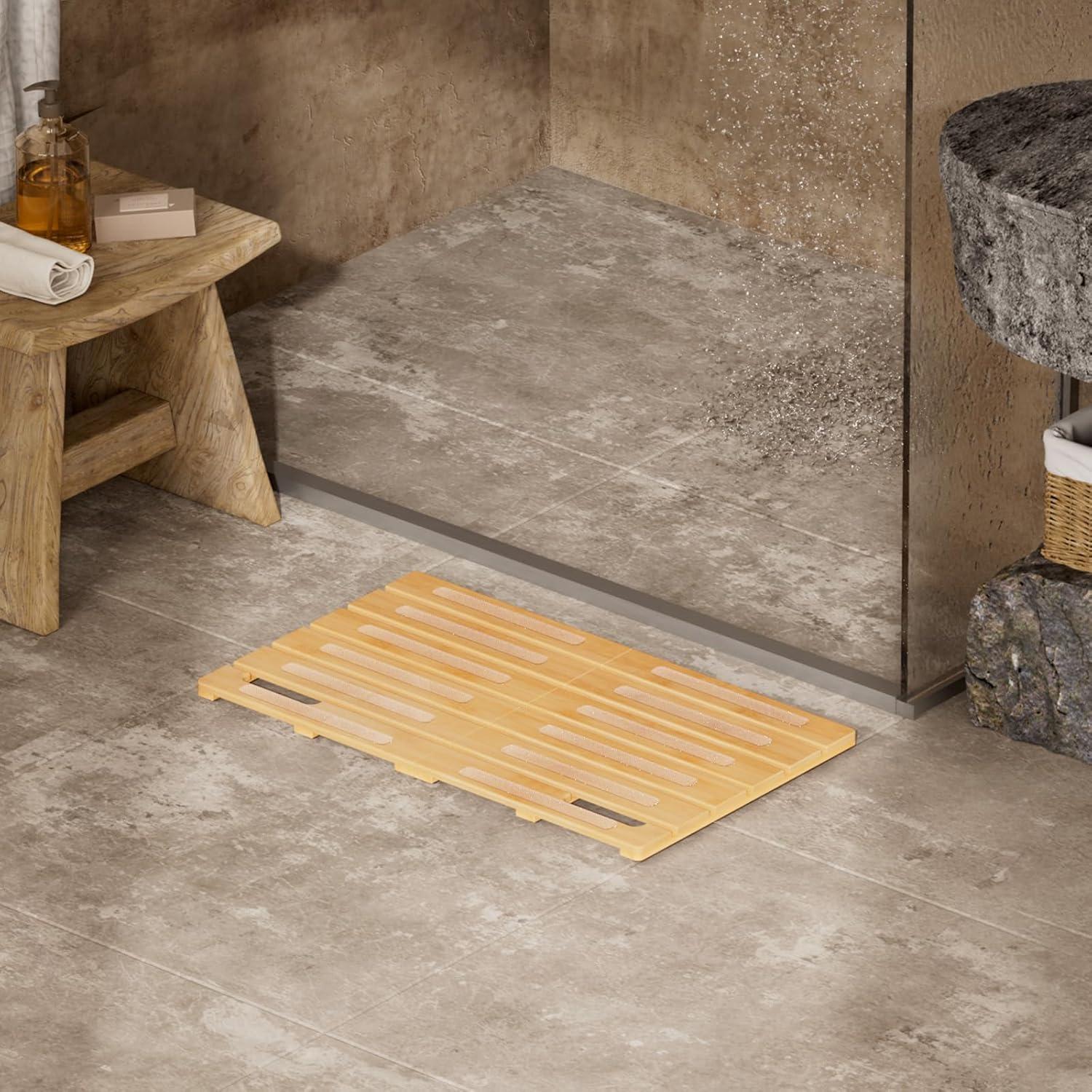 imageLifewit Bamboo Bath Mat for Non Slip 1 Pcs 21x142 inches Foldable Wooden Shower Mat Waterproof Bamboo Floor Mat for Bathroom Sauna Spa Pool Indoor Outdoor Use WoodWood
