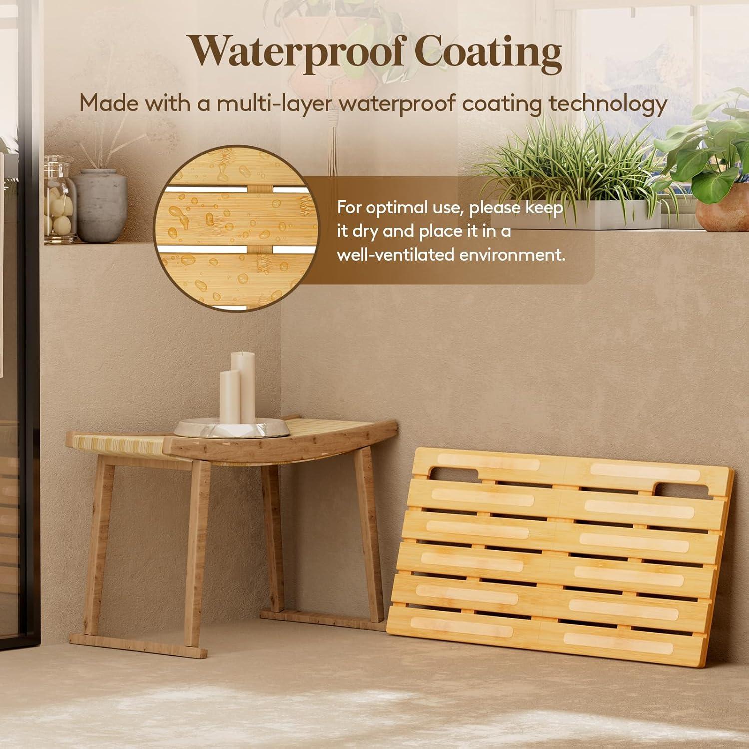 imageLifewit Bamboo Bath Mat for Non Slip 1 Pcs 21x142 inches Foldable Wooden Shower Mat Waterproof Bamboo Floor Mat for Bathroom Sauna Spa Pool Indoor Outdoor Use WoodWood