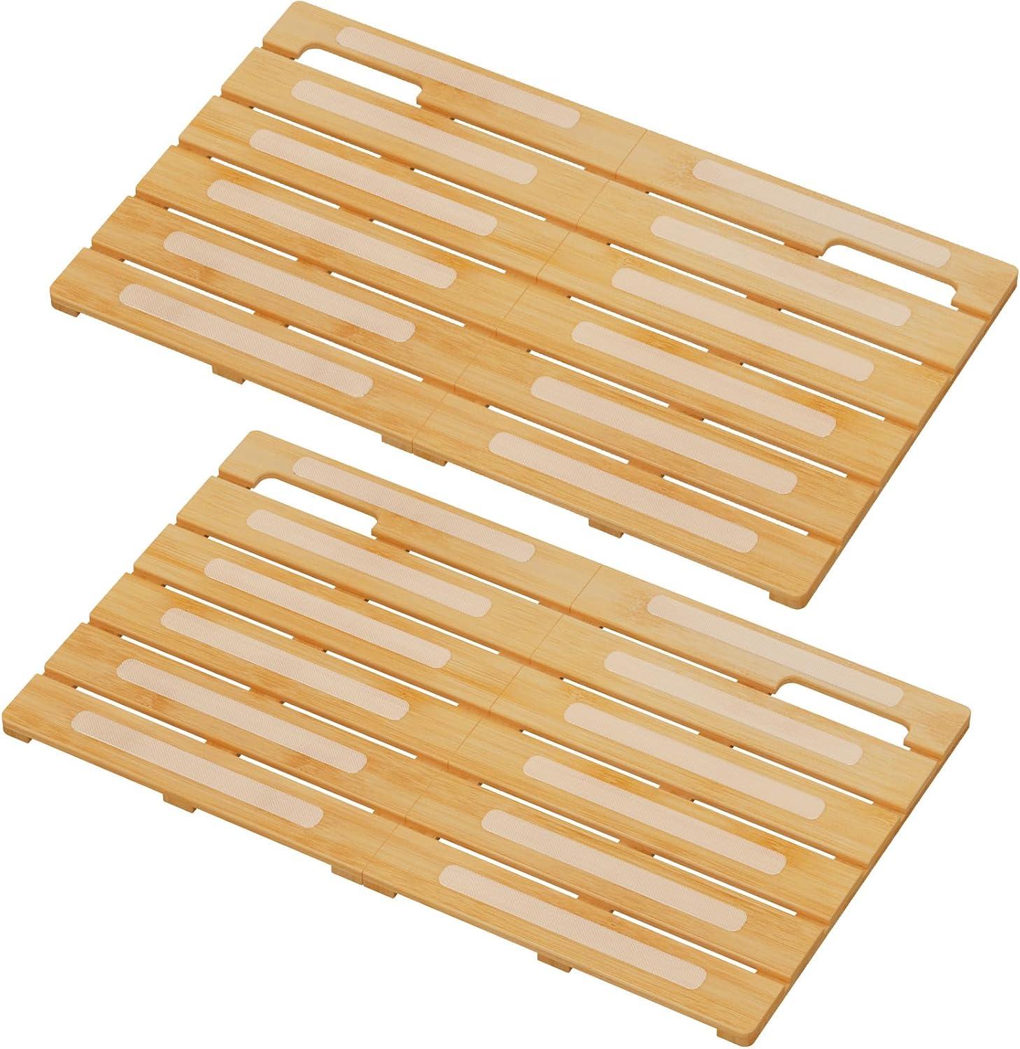 imageLifewit Bamboo Bath Mat for Non Slip 1 Pcs 21x142 inches Foldable Wooden Shower Mat Waterproof Bamboo Floor Mat for Bathroom Sauna Spa Pool Indoor Outdoor Use WoodWood