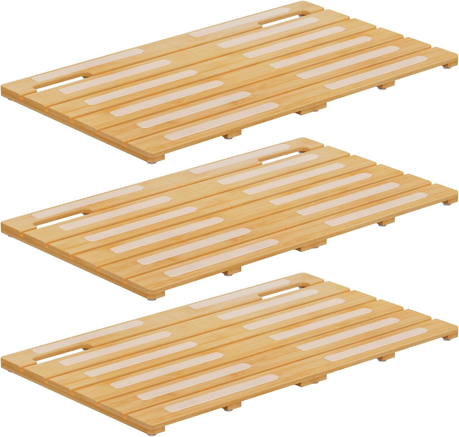 imageLifewit Bamboo Bath Mat for Non Slip 1 Pcs 21x142 inches Foldable Wooden Shower Mat Waterproof Bamboo Floor Mat for Bathroom Sauna Spa Pool Indoor Outdoor Use WoodWood