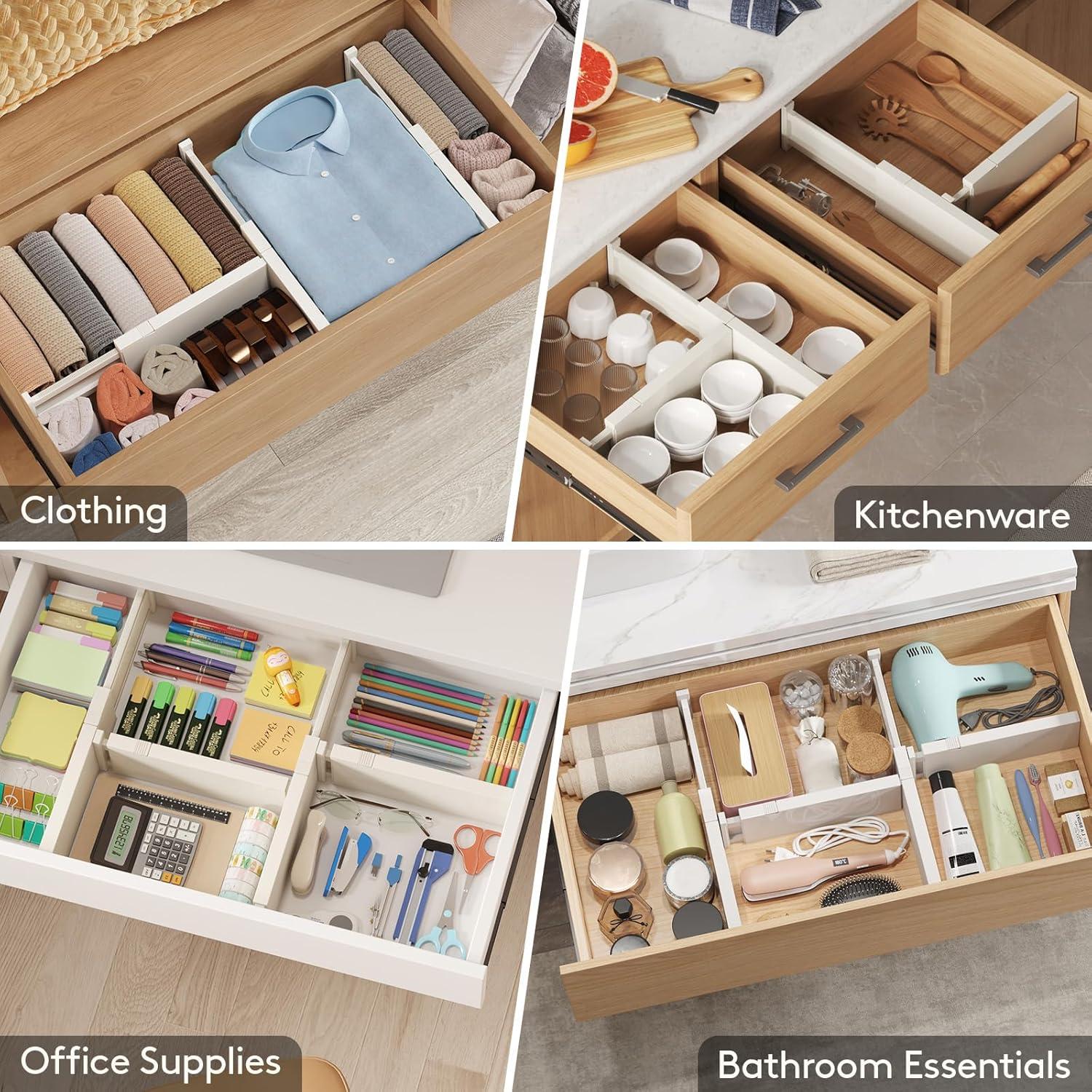 Lifewit Clear Drawer Dividers Adjustable Clothes Drawer Organizers ...