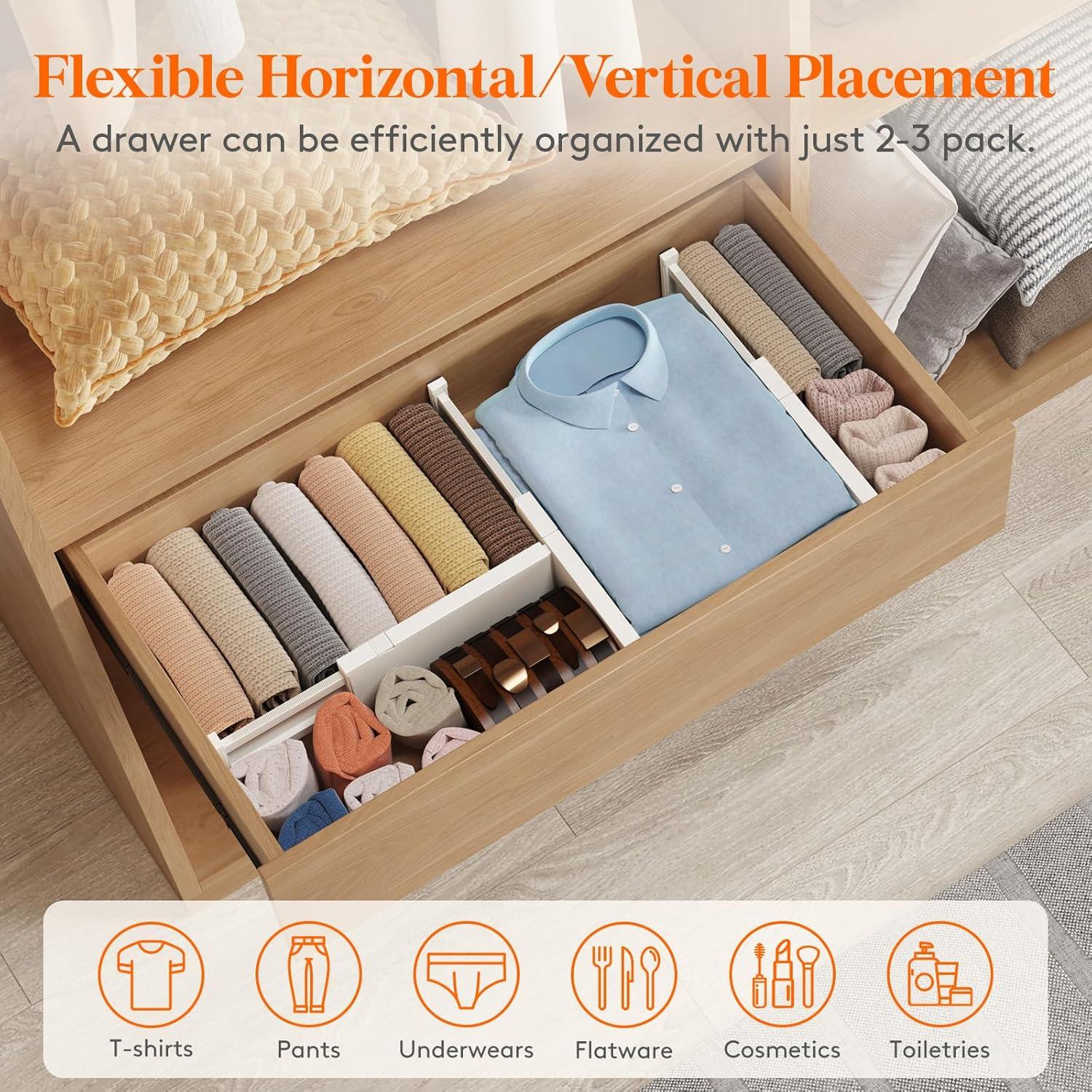 Lifewit Clear Drawer Dividers Adjustable Clothes Drawer Organizers ...