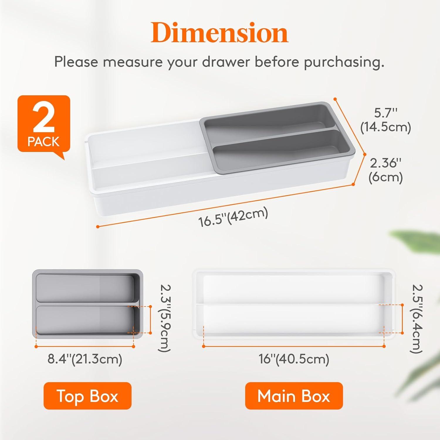 imageLifewit Compact Silverware Organizer for Kitchen Drawer Narrow Flatware Tray Holder Plastic Cutlery Spoons Forks and Knives Storage WhiteampampGray 1 PackGrayWhite