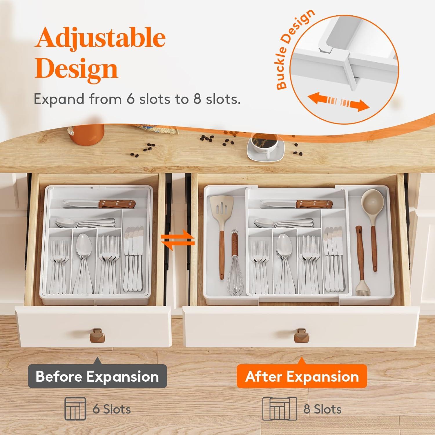 imageLifewit Expandable Silverware Drawer Organizer 224 x 167 x 2 inches Adjustable Utensil Cutlery Tray for kitchen Plastic Flatware Spoon Fork Knives Holder Storage Divider2 Pack BlackWhite