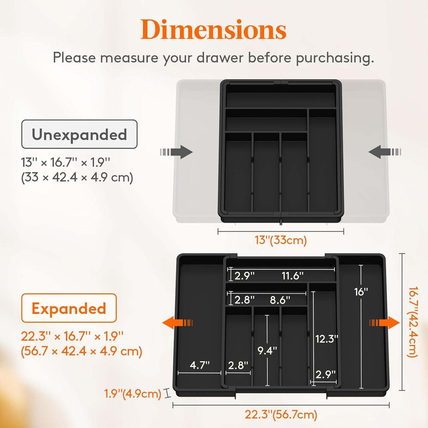 imageLifewit Expandable Silverware Drawer Organizer 224 x 167 x 2 inches Adjustable Utensil Cutlery Tray for kitchen Plastic Flatware Spoon Fork Knives Holder Storage Divider2 Pack BlackBlack