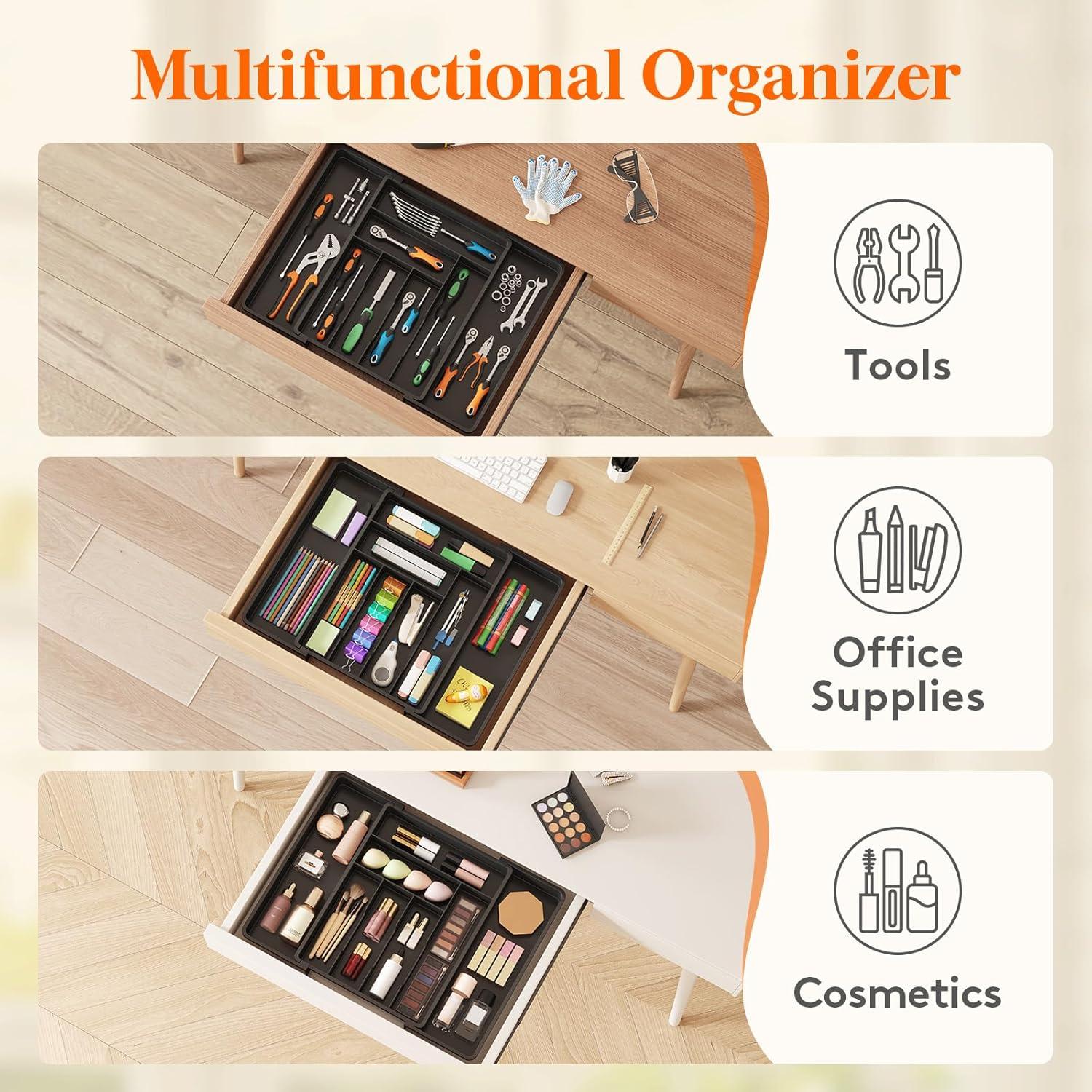 imageLifewit Expandable Silverware Drawer Organizer 224 x 167 x 2 inches Adjustable Utensil Cutlery Tray for kitchen Plastic Flatware Spoon Fork Knives Holder Storage Divider2 Pack BlackBlack