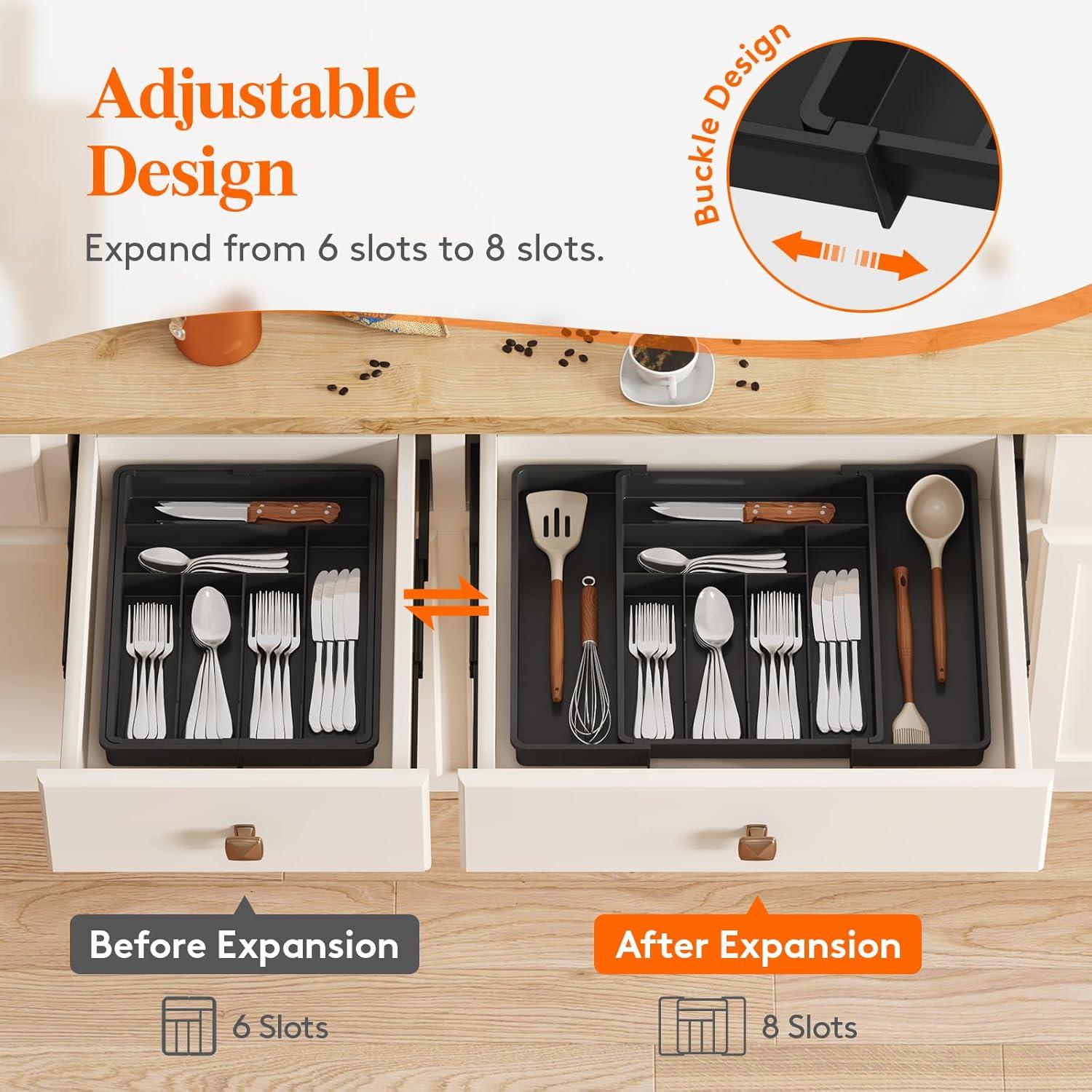 imageLifewit Expandable Silverware Drawer Organizer 224 x 167 x 2 inches Adjustable Utensil Cutlery Tray for kitchen Plastic Flatware Spoon Fork Knives Holder Storage Divider2 Pack BlackBlack
