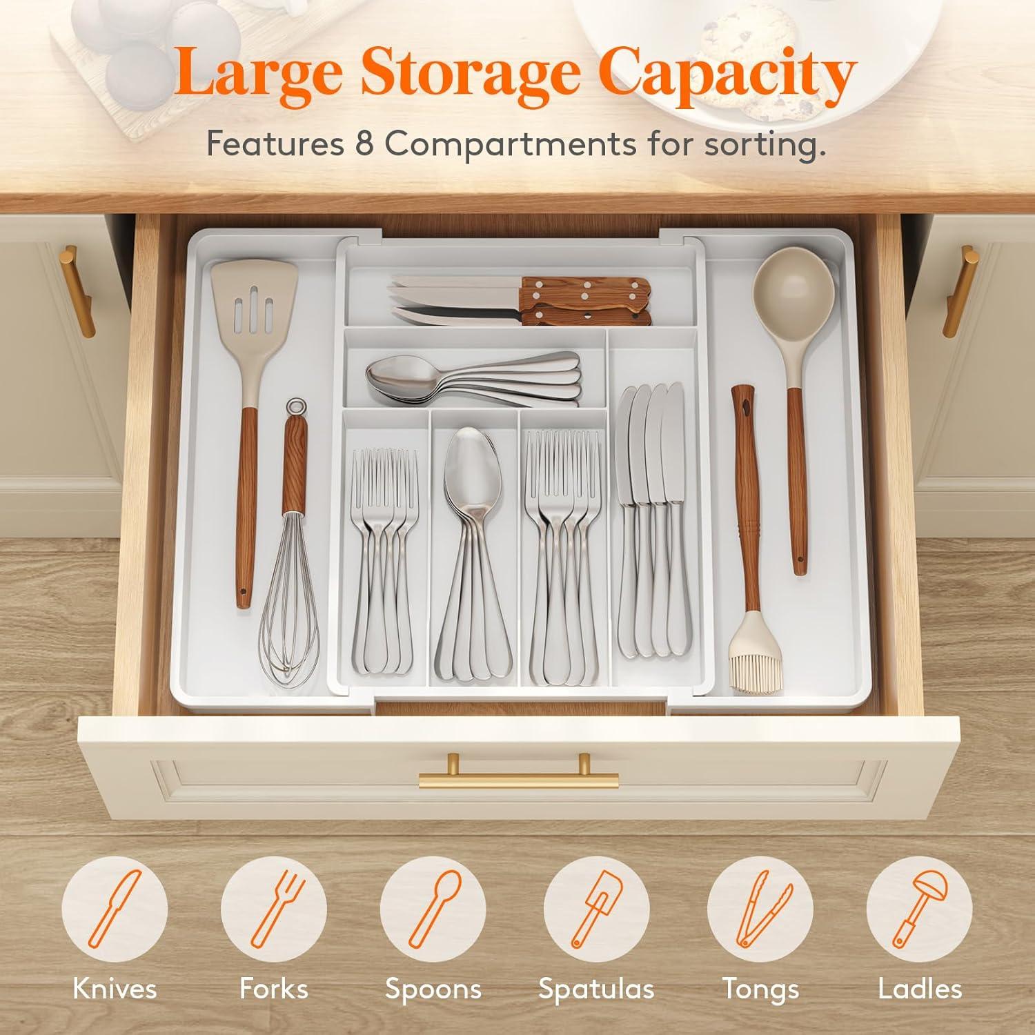 imageLifewit Expandable Silverware Drawer Organizer 224 x 167 x 2 inches Adjustable Utensil Cutlery Tray for kitchen Plastic Flatware Spoon Fork Knives Holder Storage Divider2 Pack BlackWhite