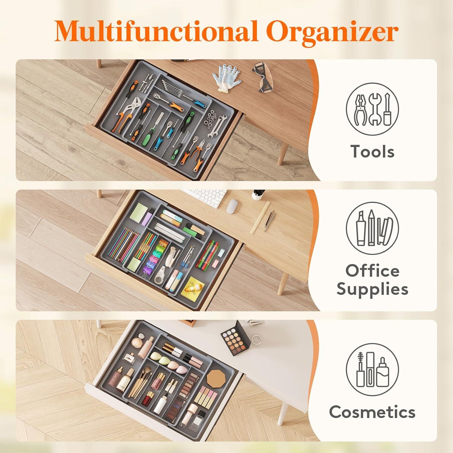 imageLifewit Expandable Silverware Drawer Organizer 224 x 167 x 2 inches Adjustable Utensil Cutlery Tray for kitchen Plastic Flatware Spoon Fork Knives Holder Storage Divider2 Pack BlackGray