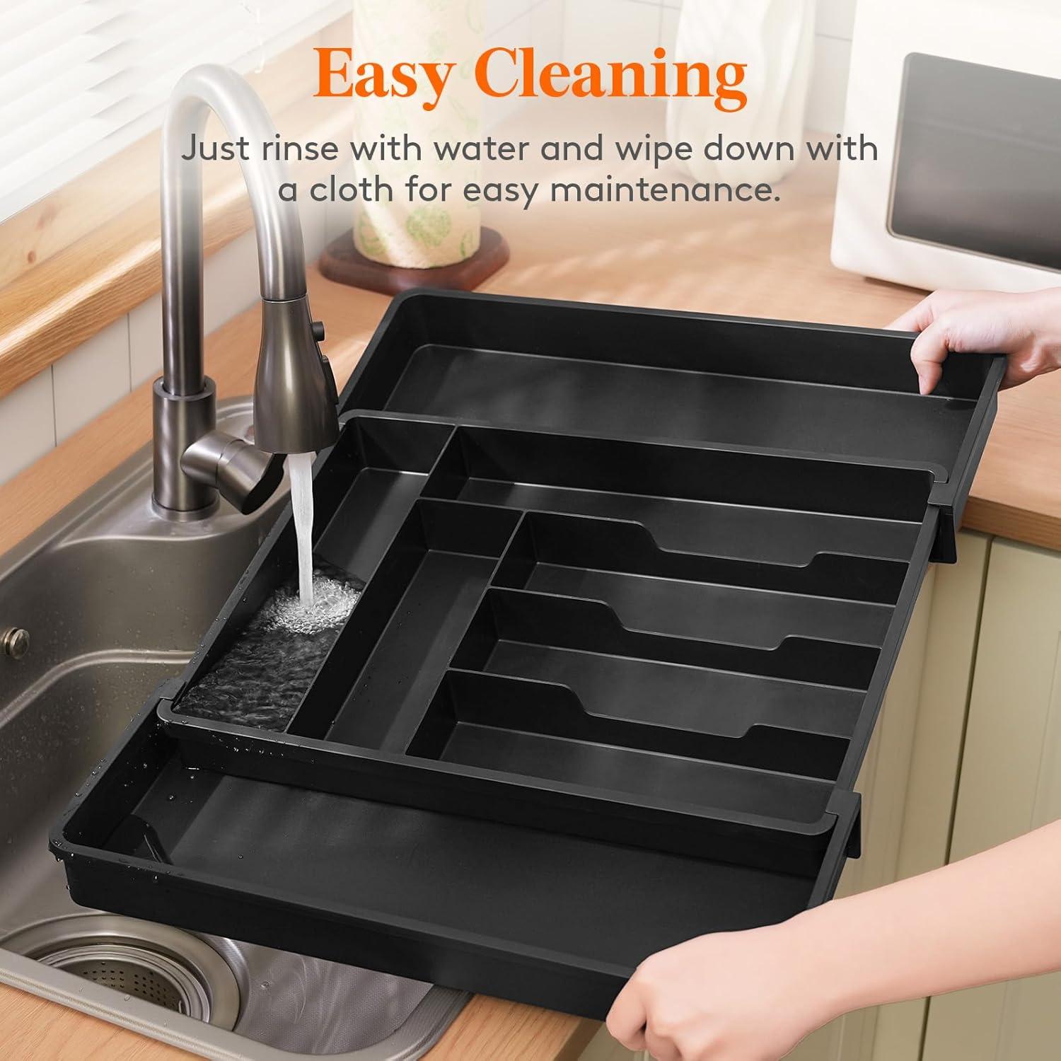 imageLifewit Expandable Silverware Drawer Organizer 224 x 167 x 2 inches Adjustable Utensil Cutlery Tray for kitchen Plastic Flatware Spoon Fork Knives Holder Storage Divider2 Pack BlackBlack