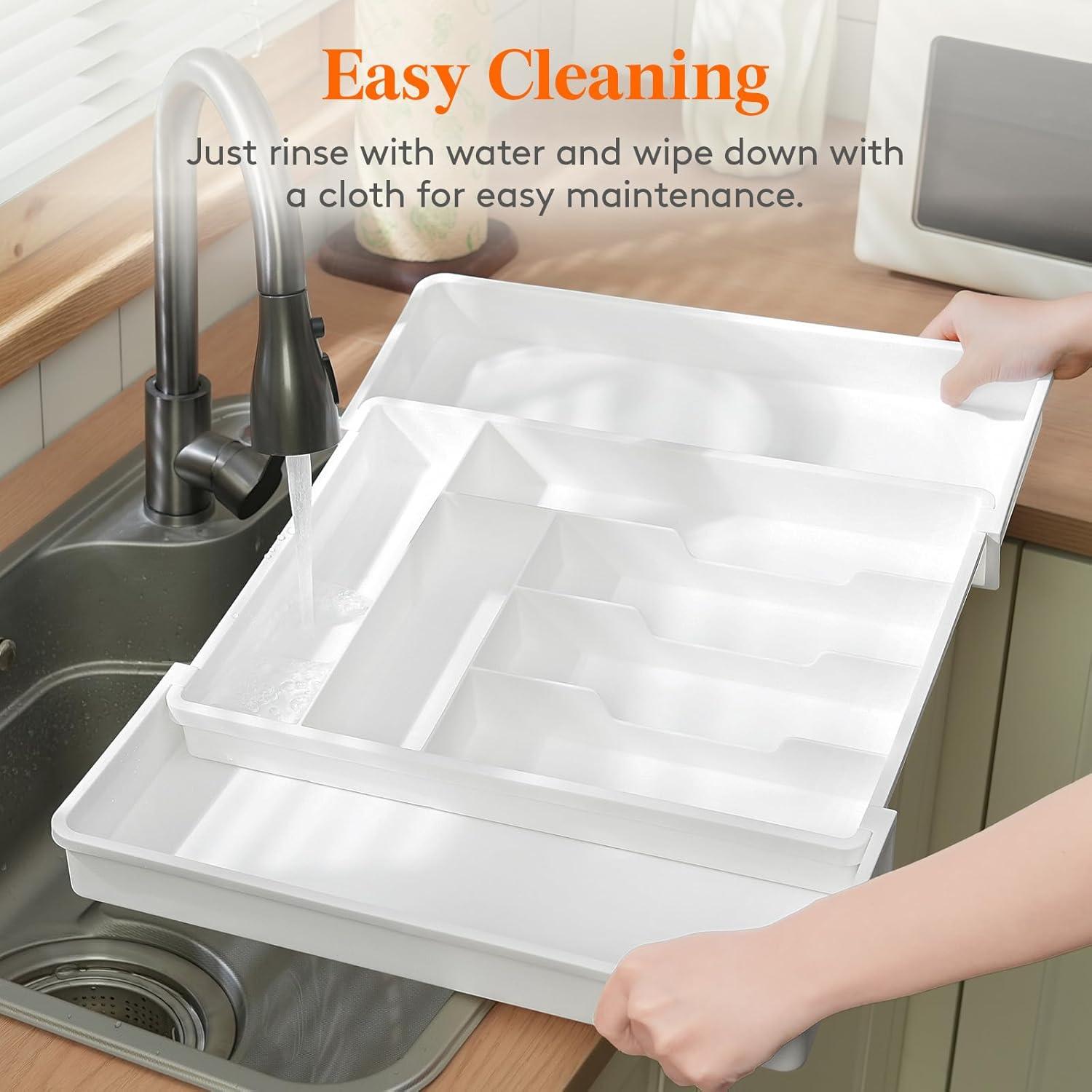 imageLifewit Expandable Silverware Drawer Organizer 224 x 167 x 2 inches Adjustable Utensil Cutlery Tray for kitchen Plastic Flatware Spoon Fork Knives Holder Storage Divider2 Pack BlackWhite
