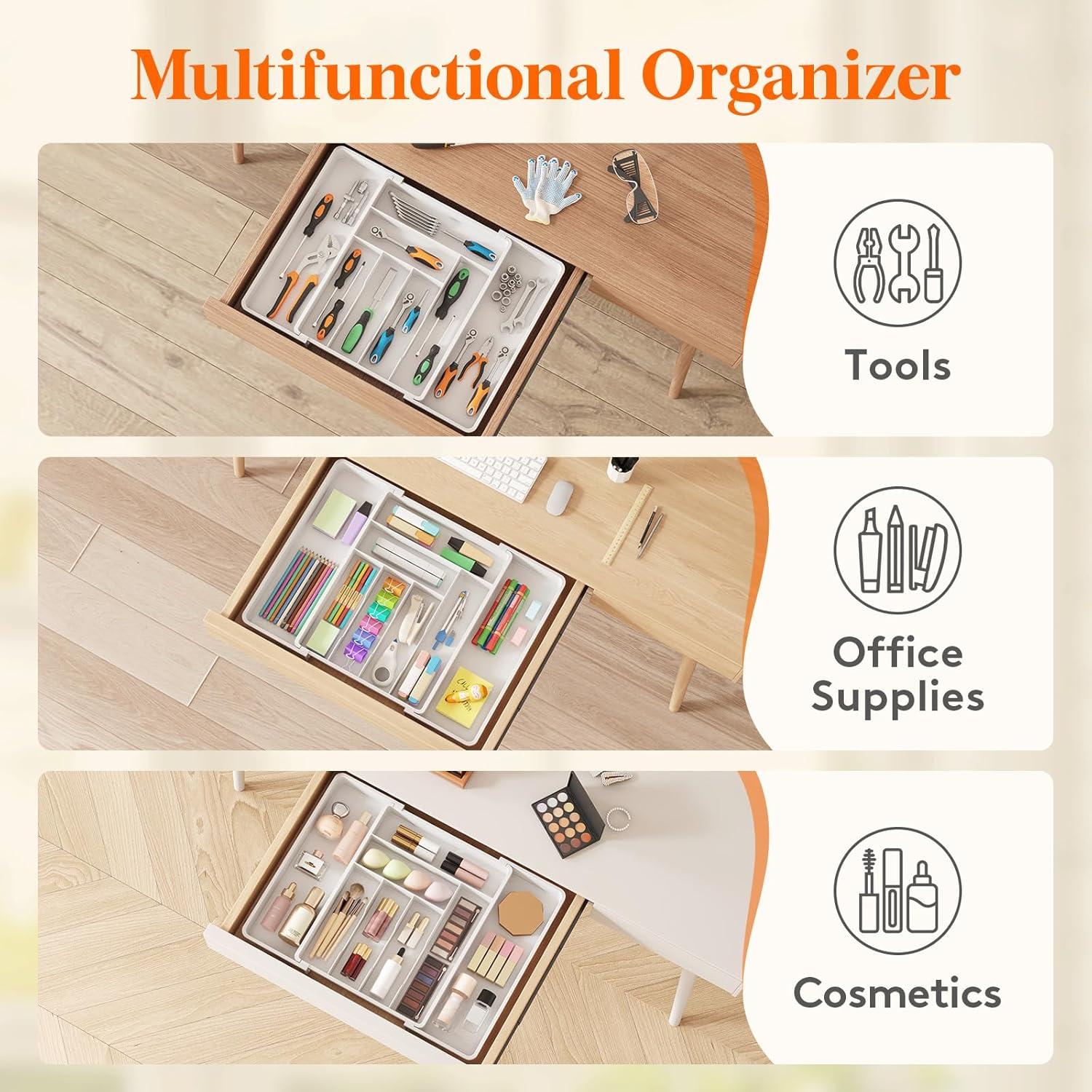 imageLifewit Expandable Silverware Drawer Organizer 224 x 167 x 2 inches Adjustable Utensil Cutlery Tray for kitchen Plastic Flatware Spoon Fork Knives Holder Storage Divider2 Pack BlackWhite