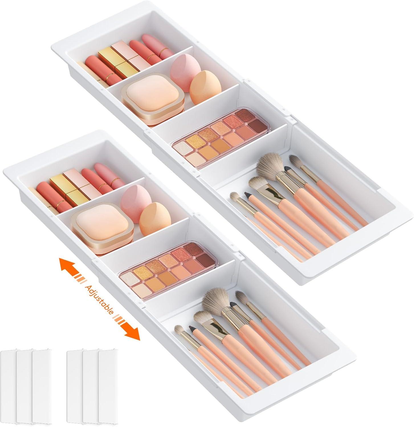 imageLifewit Sliding Makeup Drawer Organizer Trays with Inserts Extendable Hanging Desk Drawer Divider Fits 1320quot Deep Drawers 18quot High Plastic Organizer Tray for Vanity Office Kitchen WhiteWhite