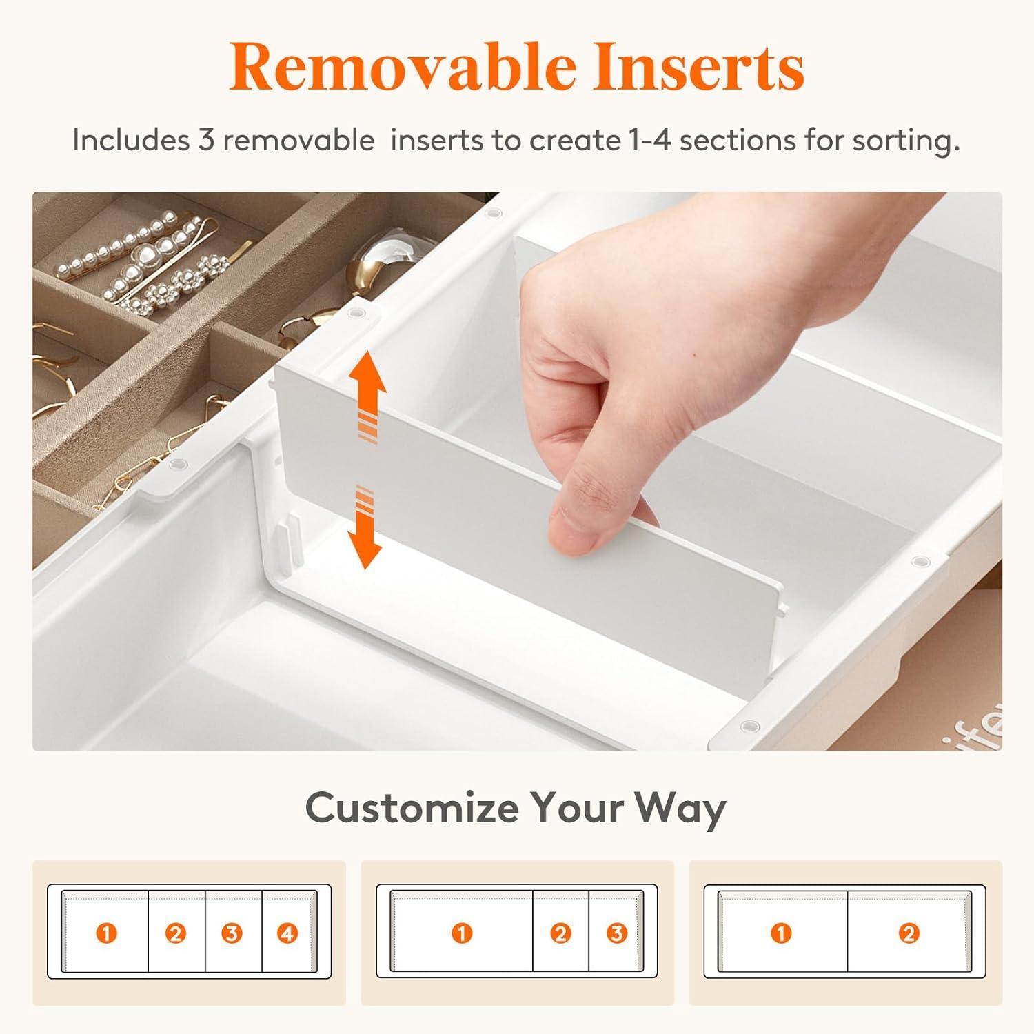 imageLifewit Sliding Makeup Drawer Organizer Trays with Inserts Extendable Hanging Desk Drawer Divider Fits 1320quot Deep Drawers 18quot High Plastic Organizer Tray for Vanity Office Kitchen WhiteWhite