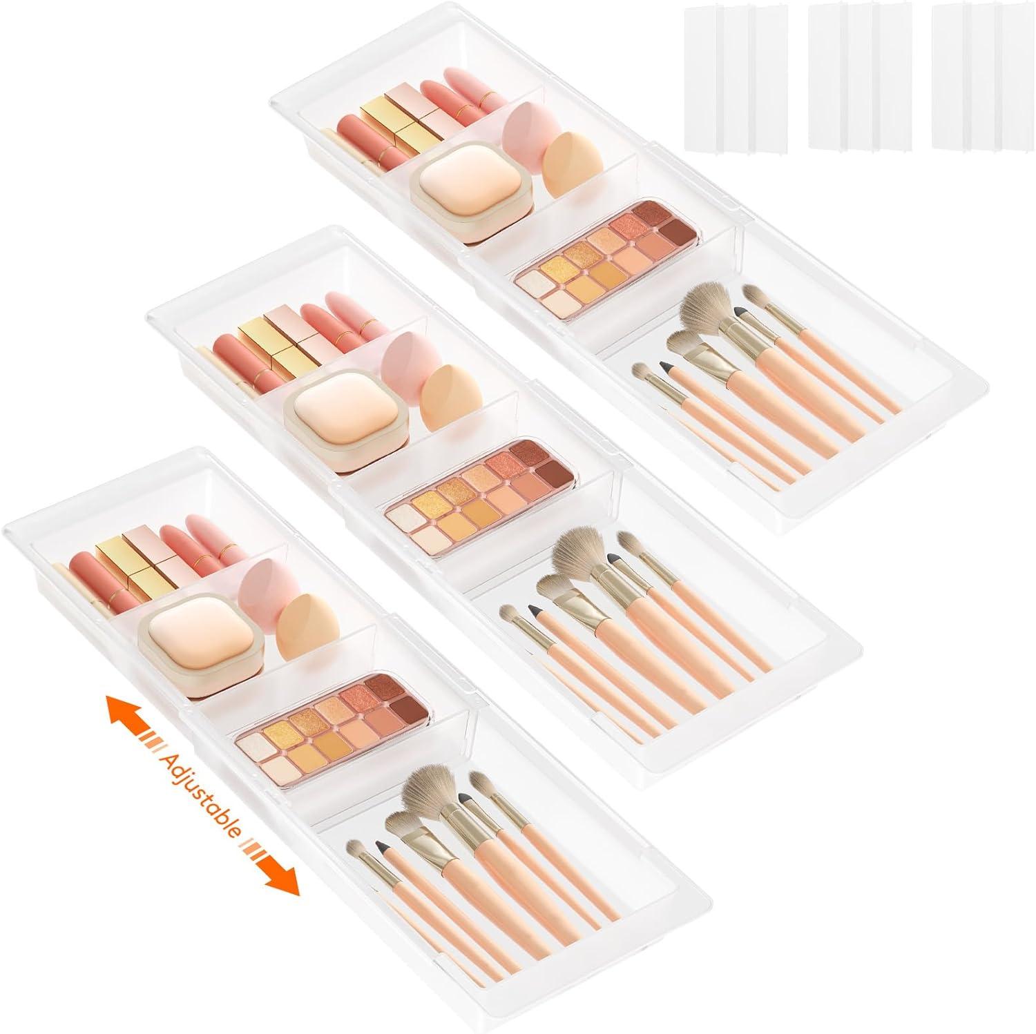 imageLifewit Sliding Makeup Drawer Organizer Trays with Inserts Extendable Hanging Desk Drawer Divider Fits 1320quot Deep Drawers 18quot High Plastic Organizer Tray for Vanity Office Kitchen WhiteTranslucent