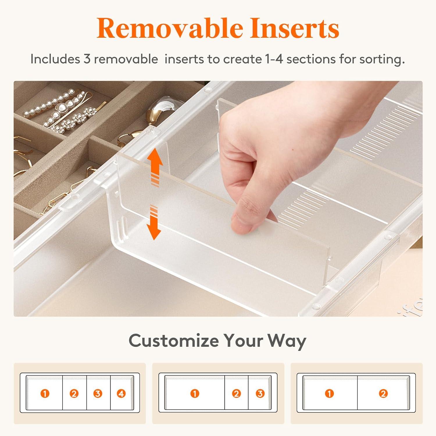imageLifewit Sliding Makeup Drawer Organizer Trays with Inserts Extendable Hanging Desk Drawer Divider Fits 1320quot Deep Drawers 18quot High Plastic Organizer Tray for Vanity Office Kitchen WhiteTranslucent