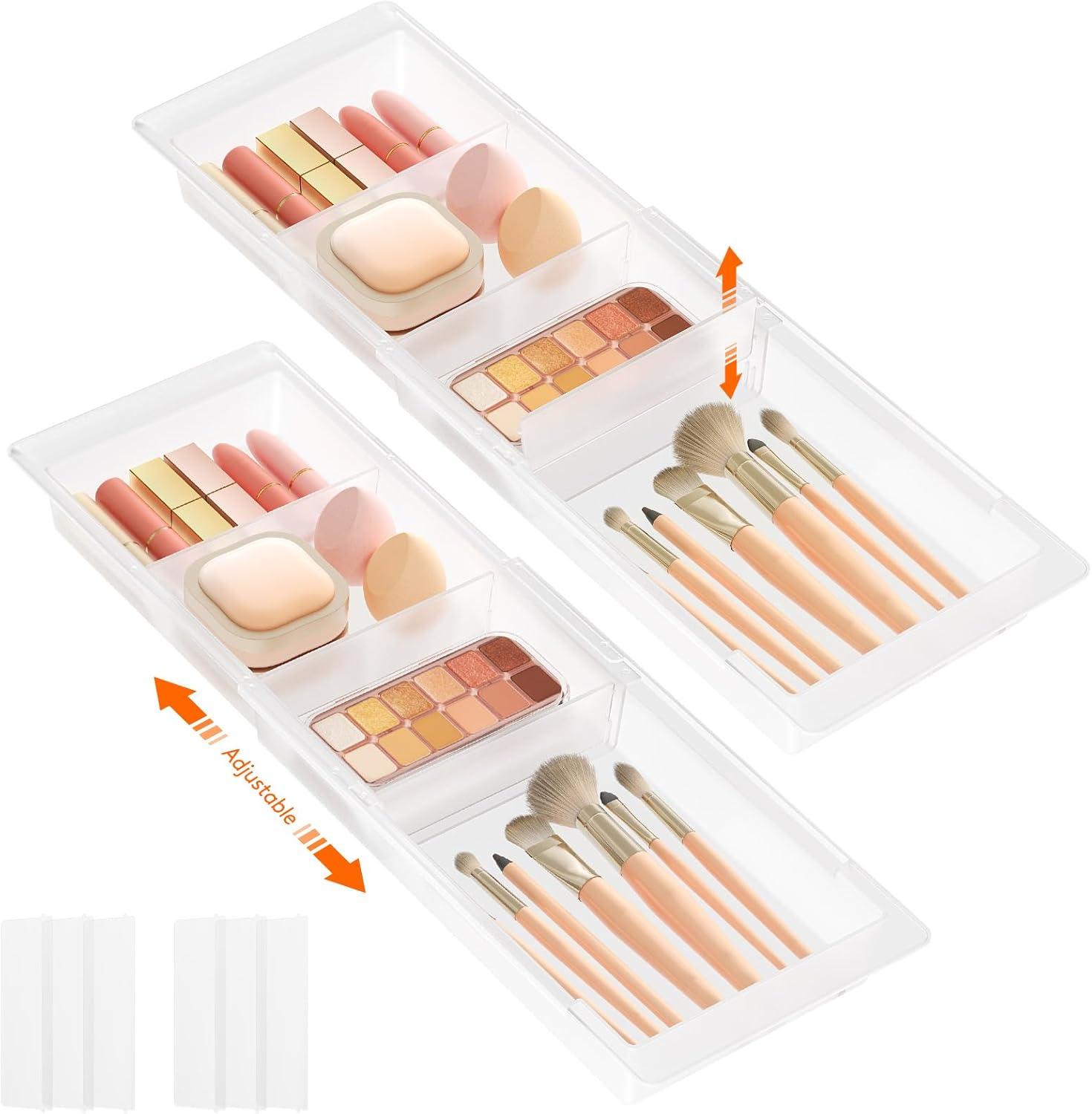 imageLifewit Sliding Makeup Drawer Organizer Trays with Inserts Extendable Hanging Desk Drawer Divider Fits 1320quot Deep Drawers 18quot High Plastic Organizer Tray for Vanity Office Kitchen WhiteTranslucent