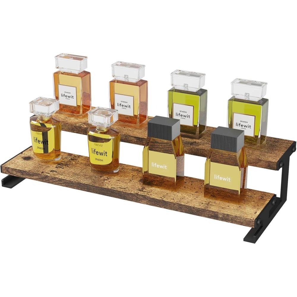 imageLifewit 139 Inch Cologne Organizer for Men 4 Tier Wooden Perfume Stand Display Riser Shelf for Fragrance Aftershave Skincare Makeup for Vanity Bedroom Bathroom Storage Rustic Brown 1 Pcs1