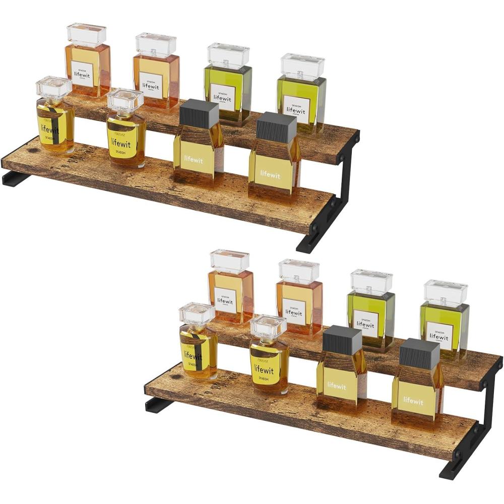 imageLifewit 139 Inch Cologne Organizer for Men 4 Tier Wooden Perfume Stand Display Riser Shelf for Fragrance Aftershave Skincare Makeup for Vanity Bedroom Bathroom Storage Rustic Brown 1 Pcs2