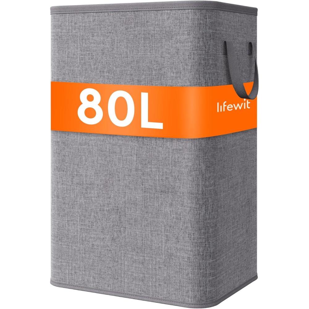 imageLifewit 80L Large Tall Laundry Hamper Collapsible Laundry Basket with Handles Foldable Clothes Hampers for Laundry Portable Dirty Clothes Hamper for Dorm College Bedroom Bathroom Light GrayLight Gray