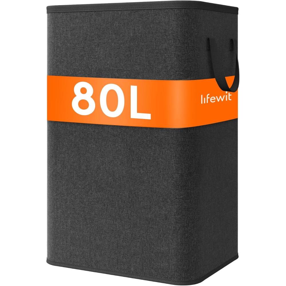 imageLifewit 80L Large Tall Laundry Hamper Collapsible Laundry Basket with Handles Foldable Clothes Hampers for Laundry Portable Dirty Clothes Hamper for Dorm College Bedroom Bathroom Light GrayBlack