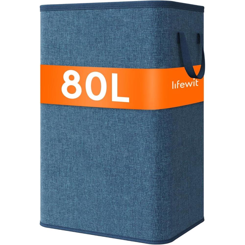 imageLifewit 80L Large Tall Laundry Hamper Collapsible Laundry Basket with Handles Foldable Clothes Hampers for Laundry Portable Dirty Clothes Hamper for Dorm College Bedroom Bathroom Light GrayDark Blue