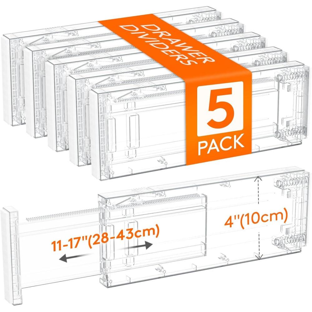 imageLifewit Clear Drawer Dividers Adjustable Clothes Drawer Organizers Expandable Drawer Separators 5 Pack 4quot High1117 LongClear