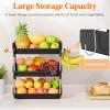 Lifewit Fruit Basket for Kitchen Counter, 3 Tier Fruit Bowl with Banana Hanger, Vegetable Storage Stand Holder Organizer for Bread Snack Produce, Black