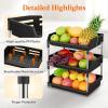 Lifewit Fruit Basket for Kitchen Counter, 3 Tier Fruit Bowl with Banana Hanger, Vegetable Storage Stand Holder Organizer for Bread Snack Produce, Black