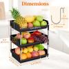 Lifewit Fruit Basket for Kitchen Counter, 3 Tier Fruit Bowl with Banana Hanger, Vegetable Storage Stand Holder Organizer for Bread Snack Produce, Black