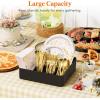 Lifewit Paper Plate Organizer for Kitchen Countertop, Plastic Silverware Caddy for Party, Utensil Holder with 7 Compartment, Cutlery Flatware Dispenser Box for Cup Spoon Fork Plate Napkin, Black