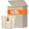 Lifewit 165L Laundry Basket with Lid, Large Laundry Hamper with Plastic Handles and Removable Bag, Foldable Tall Dirty Clothes Hampers for Laundry for Laundry Room, Bedroom, Bathroom, Dorm, Beige