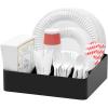 Lifewit Paper Plate Organizer for Kitchen Countertop, Plastic Silverware Caddy for Party, Utensil Holder with 7 Compartment, Cutlery Flatware Dispenser Box for Cup Spoon Fork Plate Napkin, Black