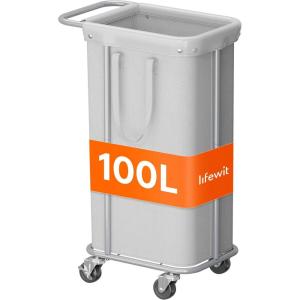 Lifewit 150L Large Laundry Basket with Wheels, Tall 2 Section Laundry Hamper Organizer, Rolling Laundry Cart with Steel Frame & Removable Bag for Luandry Room Bathroom Bedroom, White(Silver Gray)