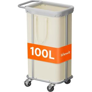 Lifewit 150L Large Laundry Basket with Wheels, Tall 2 Section Laundry Hamper Organizer, Rolling Laundry Cart with Steel Frame & Removable Bag for Luandry Room Bathroom Bedroom, White(White)