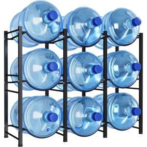 Lifewit 5 Gallon Water Jug Holder, 3 Tier Water Bottle Stand, Heavy Duty Water Dispenser Rack with 3 Slots for Gallon Jugs, Detachable Water Storage Shelf Organizer for Home Living Room Office, Black(9-slot)