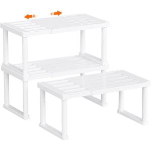 Lifewit Cabinet Shelf Organizer, Expandable From 11.8 to 15.7 inches, Countertop Kitchen Shelves, Plastic Shelf Riser for Pantry Kitchen Storage and Spice Rack, Set of 2, White(3)