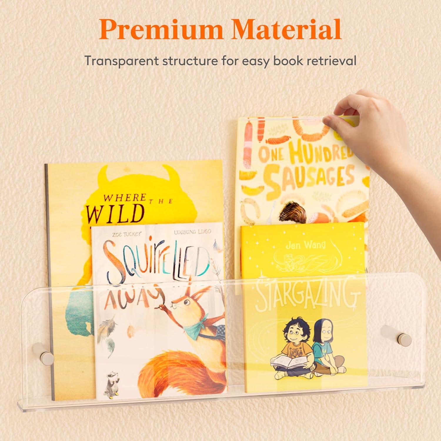 Lifewit Magazine Rack Wall Mounted, 4 Pack 15″ Nursery Bookshelf, Clear ...