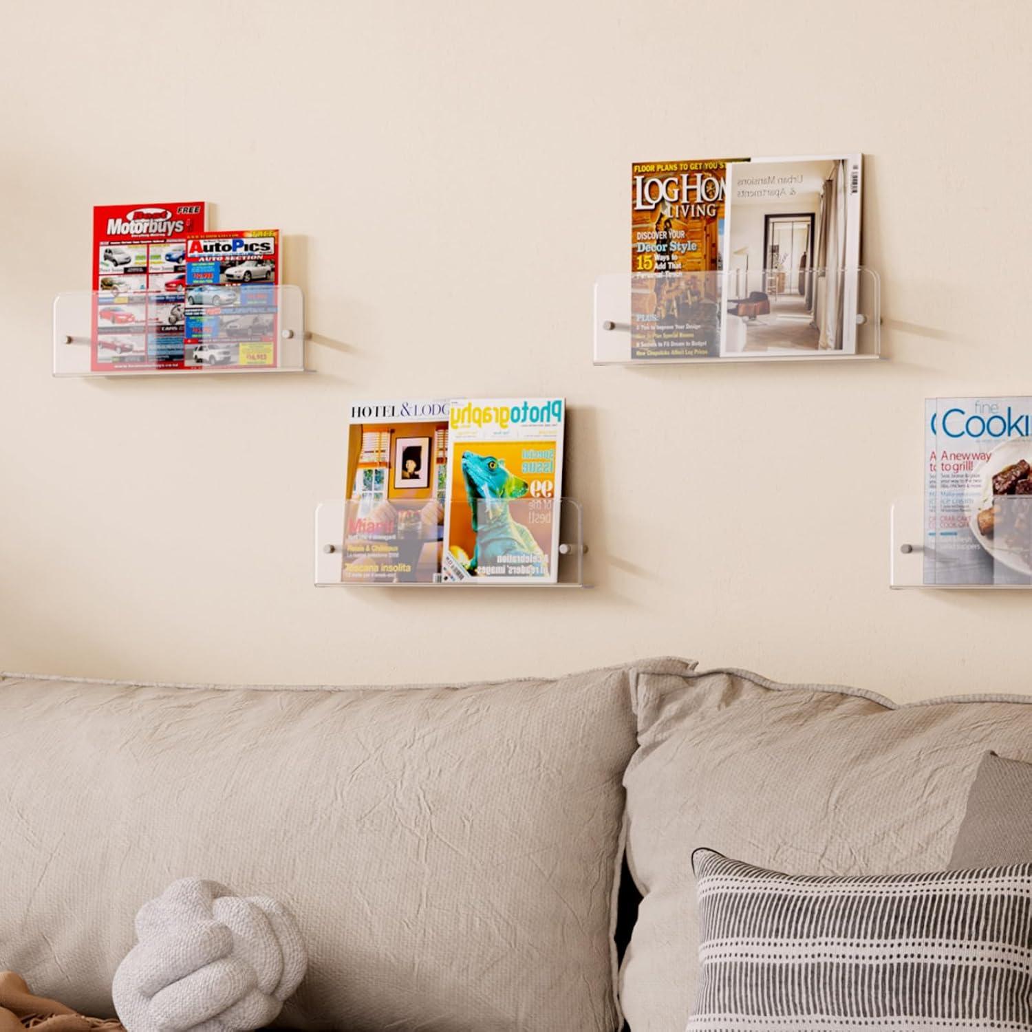 imageLifewit Magazine Rack Wall Mounted 4 Pack 15quot Nursery Bookshelf Clear Acrylic Kids Floating Shelves Picture Hanging Racks for BabyToddlerChildren in Bedroom Living Room Decor4