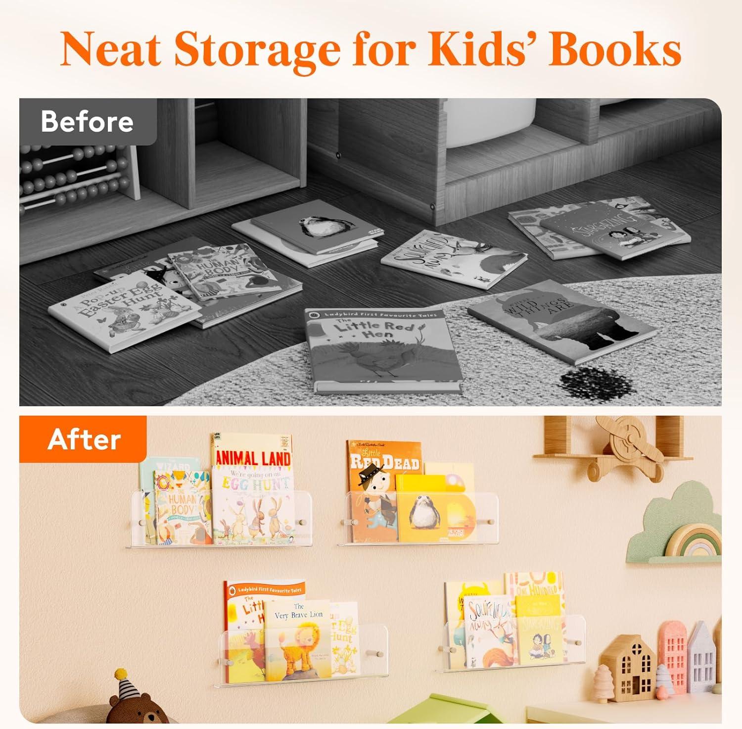 imageLifewit Magazine Rack Wall Mounted 4 Pack 15quot Nursery Bookshelf Clear Acrylic Kids Floating Shelves Picture Hanging Racks for BabyToddlerChildren in Bedroom Living Room Decor4
