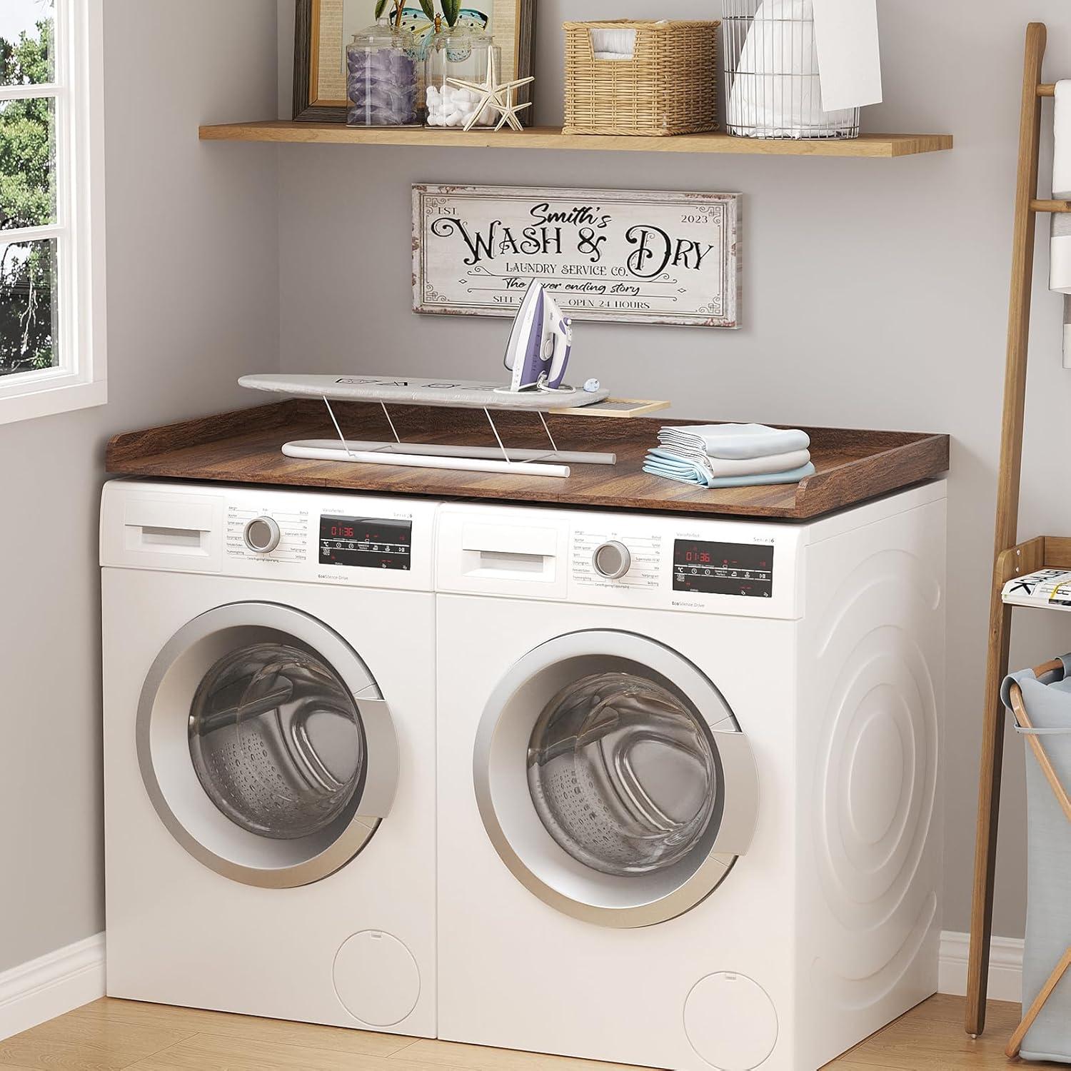 imageLifewit Washer Dryer Countertop Spice Type 54quot Length x 275quot Width Melamine Covers with Edge Rails for The Top Laundry Room Storage and Organization BlackWalnut