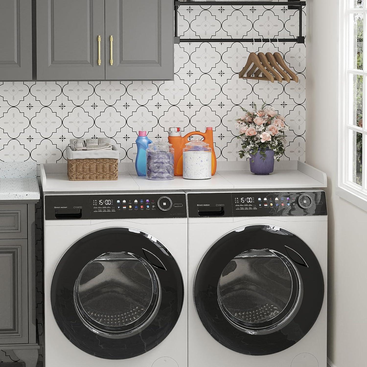 imageLifewit Washer Dryer Countertop Spice Type 54quot Length x 275quot Width Melamine Covers with Edge Rails for The Top Laundry Room Storage and Organization BlackWhite
