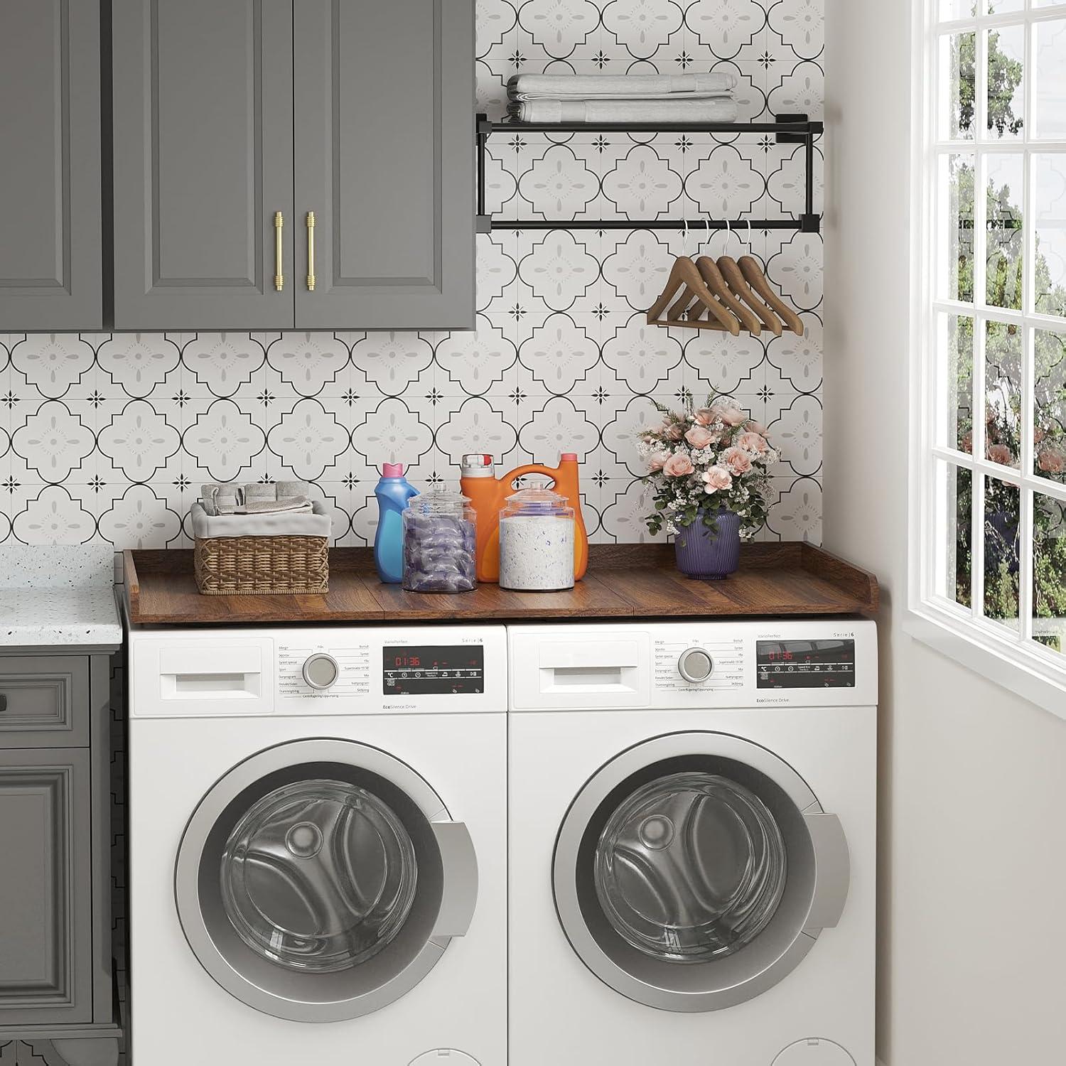 imageLifewit Washer Dryer Countertop Spice Type 54quot Length x 275quot Width Melamine Covers with Edge Rails for The Top Laundry Room Storage and Organization BlackWalnut