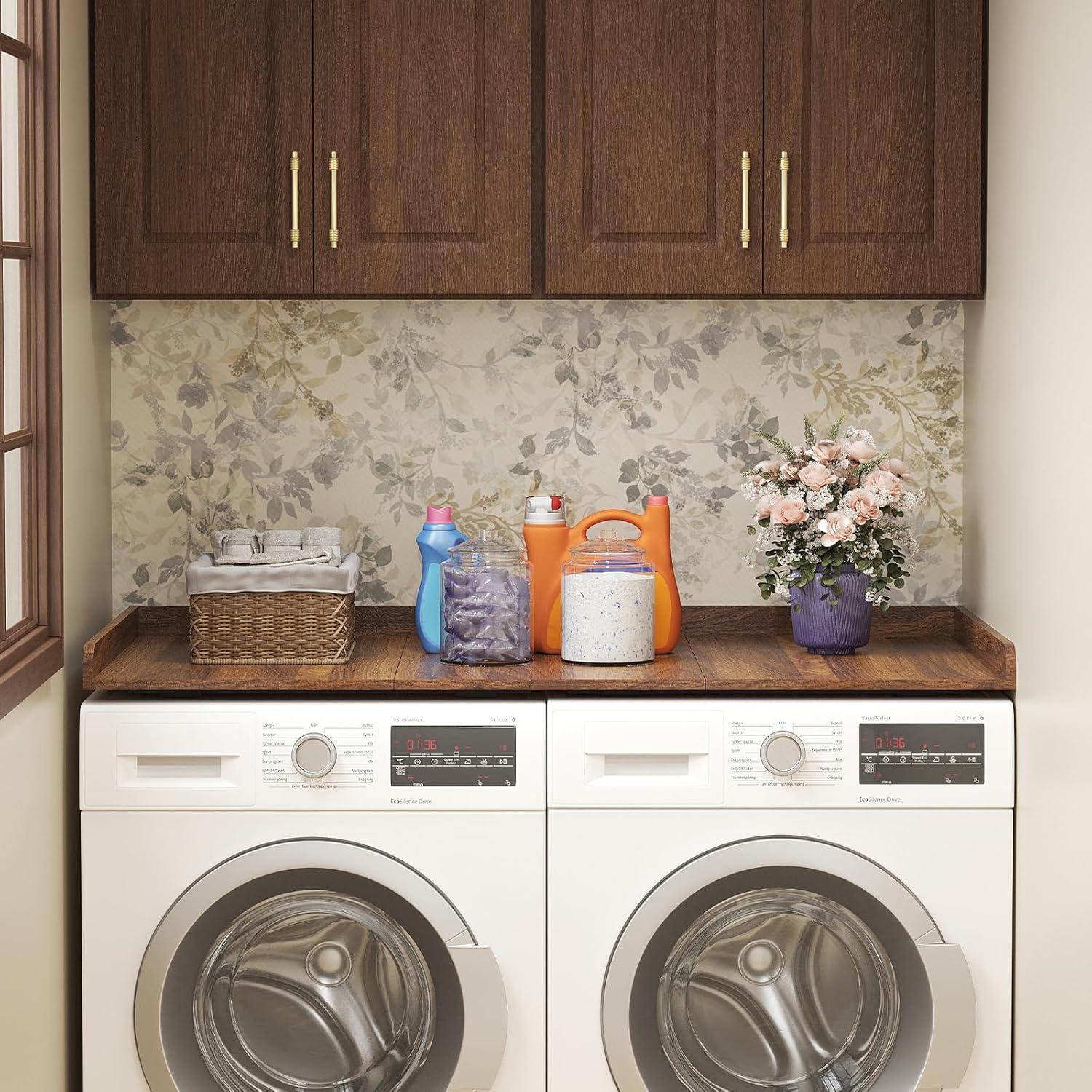 imageLifewit Washer Dryer Countertop Spice Type 54quot Length x 275quot Width Melamine Covers with Edge Rails for The Top Laundry Room Storage and Organization BlackWalnut
