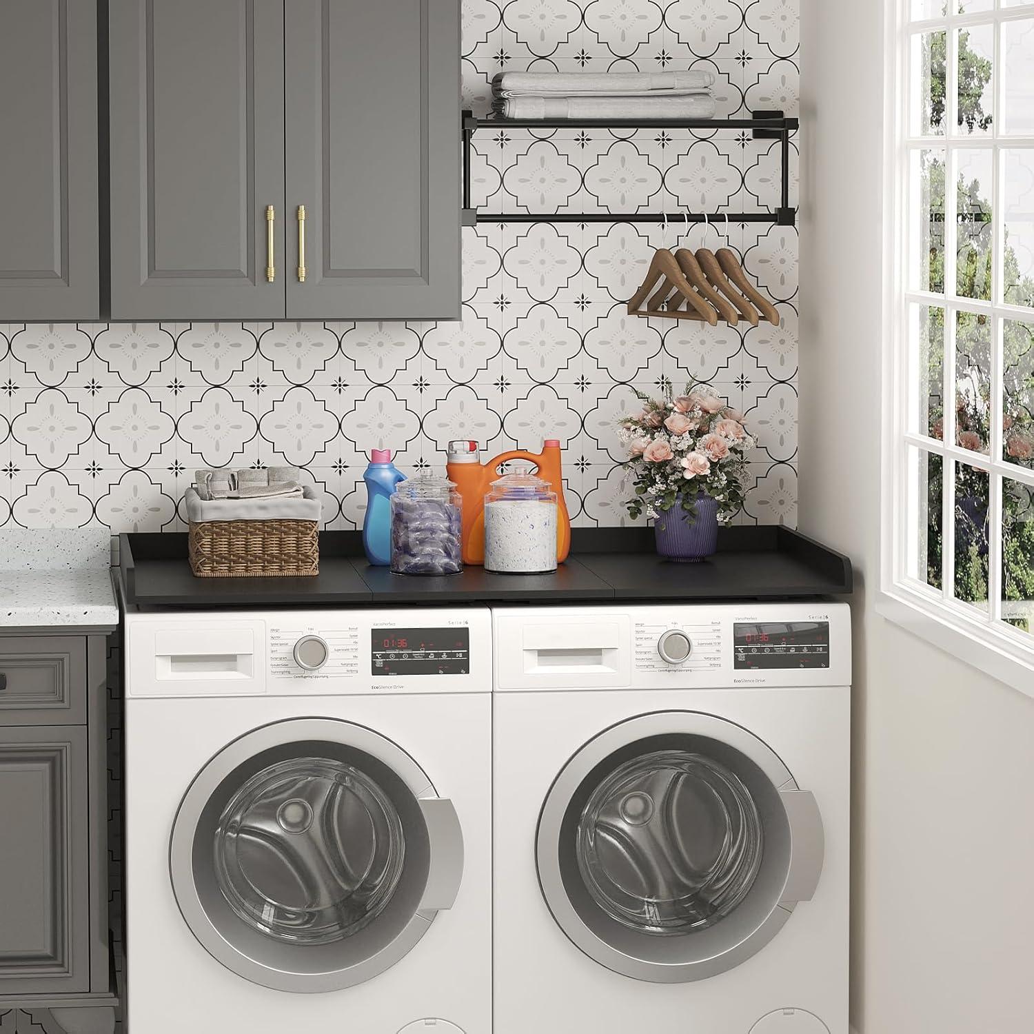 imageLifewit Washer Dryer Countertop Spice Type 54quot Length x 275quot Width Melamine Covers with Edge Rails for The Top Laundry Room Storage and Organization BlackBlack